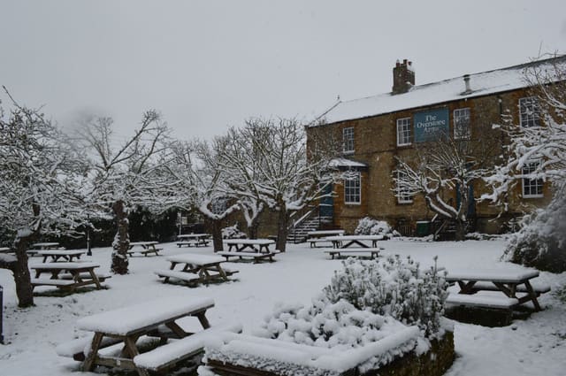 The Overstone Arms in the snow