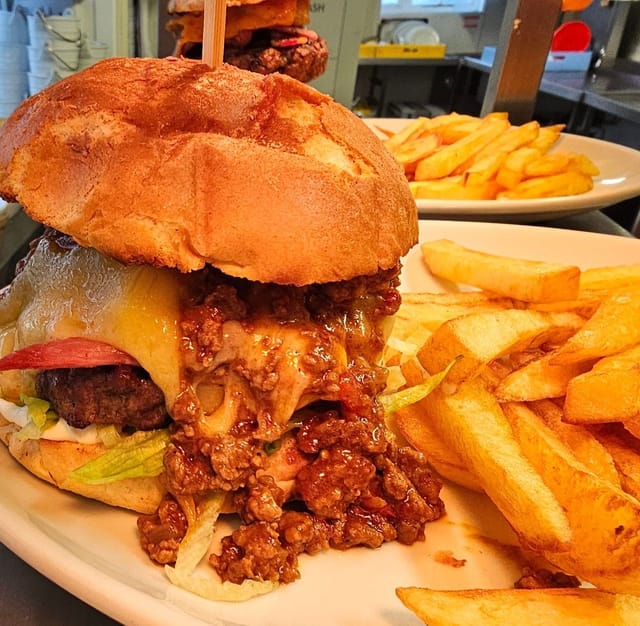 Burger and chips