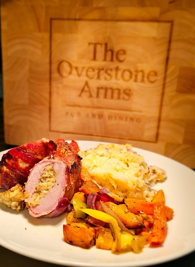 A hearty roast dinner served at The Overstone Arms